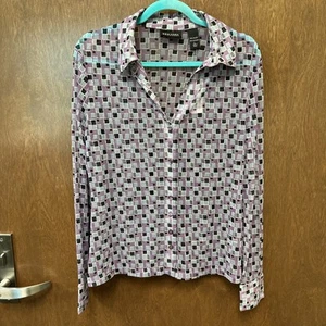 New York & Company Y2K Mesh Buttonup Blouse - Size L - NWT Sheer Groovy 90s - Picture 1 of 11