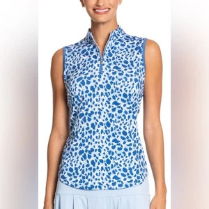 Sport Haley Lark Sleeveless Golf Polo Top Partial Zip Blue Cheetah Pattern sz M - Picture 1 of 9