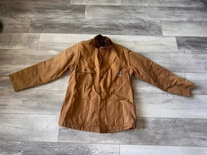 Vintage 80s Carhartt Blanket Lined Chore Coat Mens Medium Tan Jacket - Bild 1 von 14
