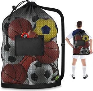 Extra Large Mesh Ball Bag, Heavy Duty Drawstring Storage One Size, Black - Picture 1 of 7