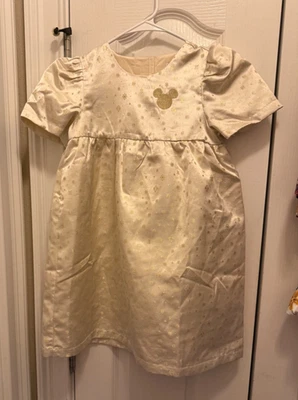 Disney Girls Ivory & Gold Glitter Satin Minnie Mouse Holiday Dress - Image 1 of 4