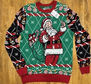 Ugly Holiday Sweater Mens size small Santa Claus Thumbs Up Christmas Party - Picture 1 of 8