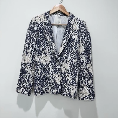 Joie Mejia animal print linen Blazer size 6 white grey Classic Designer - Image 1 of 4
