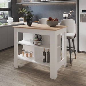 Aztec Kitchen Island in Melamine with Open Storage, Light Pine/white - Picture 1 of 7