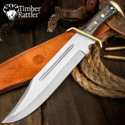 Timber Rattler Western Outlaw Bowie Knife & Sheath Large 16 1/2" Hardwood Handle - Image 1 of 3