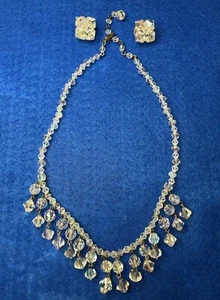 Stunning Aurora Borealis  Necklace & Clip Earrings 1960-70s 18inch Rhinestone - Picture 1 of 5