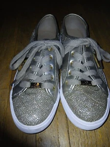 G By Guess Silver Bling Sneakers Tennis Shoes GG Backer Size 7.5M - Picture 1 of 5