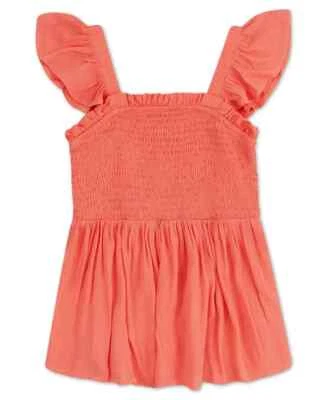 Speechless Square Neck Flutter Sleeve Smocked Top Big Girls M Coral Pullover - Image 1 of 4