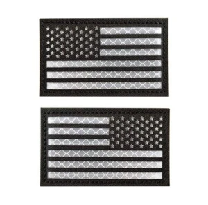 Reflect IR USA US AMERICAN FLAG REVERSE LEFT RIGHT SHOULDER HOOK 2 PATCHES WHITE - Picture 1 of 4