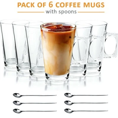 JANOON 6 X Latte Coffee Glasses Cappuccino Lattes Tea Glass Cups Hot Drink Mugs