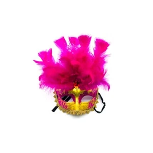 Pink Venetian Carnival Feather Masquerade Mask Mardi Gras Party - Picture 1 of 2
