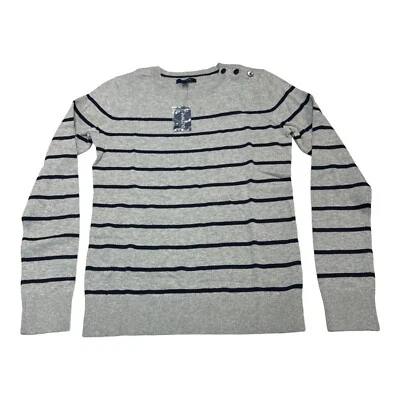 Suéter Nautica Para Mujer XS Gris Azul Rayas Cuello Barco Pullover Náutico Preppy Foto 1 de 4