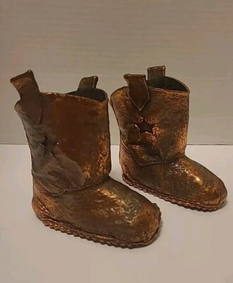 Par de botas occidentales vintage de bebé bronceadas en cobre 1950 Montgomery Lee #686 Foto 1 de 4