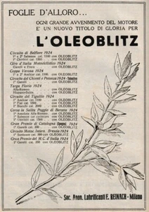 PUBBLICITA' 1924 OLEOBLITZ MOTORI VITTORIE BELFIORE POGGIO CHIRIBIRI SALMSON - Foto 1 di 1
