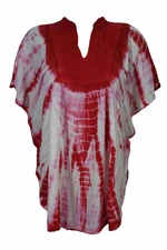 HIPPY PONCHO Red Tie Dye Cover Up Top Rayon Loose Comfy Blouse XL