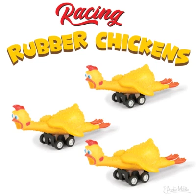 Racing Rubber Chickens (set of 3) Funny Pull Back Race Toys - Archie McPhee - Image 1 of 4