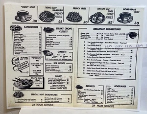 EARLY SERRO’S DINER GREENSBURG PA MENU COFFEE 10¢ FRIES 20¢ SALAD 30¢ 24 HRS NEW - Picture 1 of 3