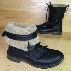 SZ 5.5 UGG Women's Jenna US8 Black Leather Sheepskin Lined Zip Strap Biker Boots - Picture 1 of 23