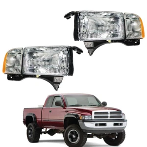 Front Headlights Assembly Fit For Dodge Ram 1500-3500 1994-2002 LH+RH Clear Lens - Picture 1 of 12