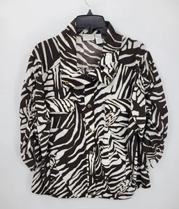 Chicos Zenergy Jacket Womens XL 3 Brown Zebra Print 3/4 Sleeve Performance Zip - Picture 1 of 10
