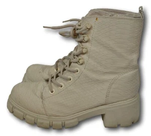 Mia Womens Cream Reptile Embosse Mila Combat Platform Boots Shoes Size: 8.5 - Picture 1 of 6