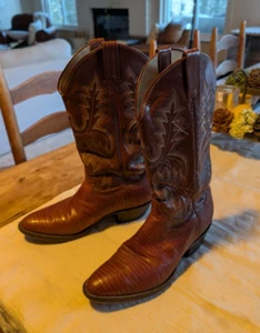 EUC Exotic TEJU LIZARD Cowboy BOOTS Men's 8D PANHANDLE SLIM Western 1174-2-6211 - Picture 1 of 9