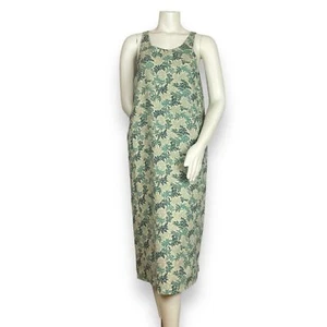 Vestido recto hecho a mano estampado frondoso sin mangas verde naturaleza bolsillos midi - Imagen 1 de 12