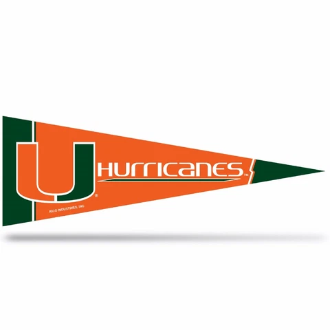 2 Miami Hurricanes Middleman Pennants. Felt. 14-1/2" x 5".    #A119 Cover