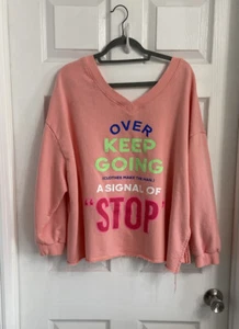 Maybe Crazy V-Neck Sweatshirt Size XL Pink Oversized Cropped Unisex - Picture 1 of 7