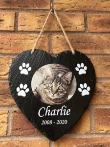 Personalised Pet Photo Loving Memory Memorial Hanging Heart Slate Plaque Sign - Picture 1 of 4