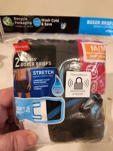 M/M Hanes Men Cool Dry Boxer Brief 2ct Long Leg Tagless 32-34”. Black RED sport - Picture 1 of 4