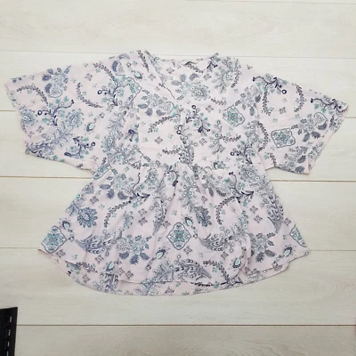 GEORGE Summer Top Blouse Size 18 Pale Pink Floral Short Sleeve Holiday Casual - Image 1 of 4