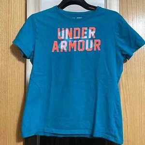Under Armour loose heat gear youth XL teal short sleeve tee shirt orange writing - Picture 1 of 9