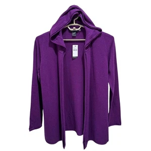 Stitch Fix Cashmere Cashmere Women Size XL Purple Open Front Hooded Cardigan NWT - Picture 1 of 7