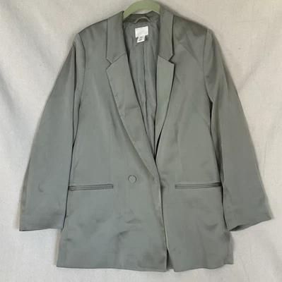 Blazer H&M Mujer Doble Botonadura - Forrado Satinado Verde-Gris Mediano Foto 1 de 3