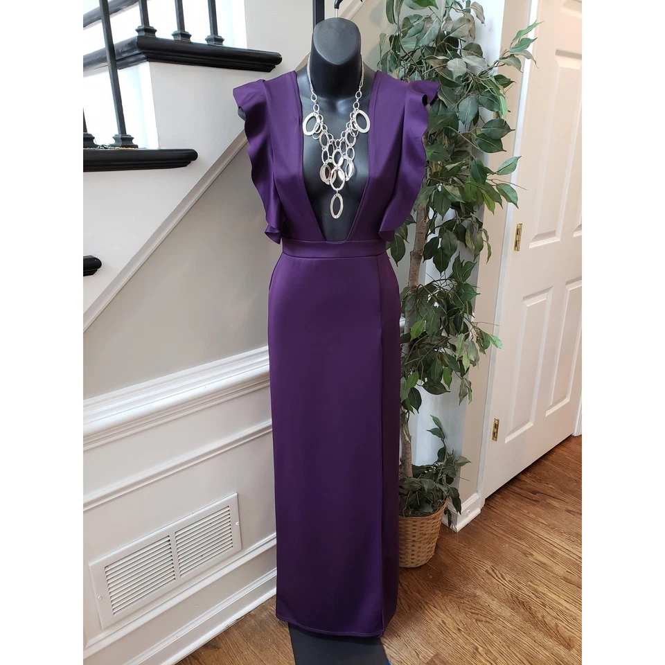 Nasty Gal платье женщин США 2 фиолетовый погружения макси платье оборки рукав официальный - Изображение 1 из 4