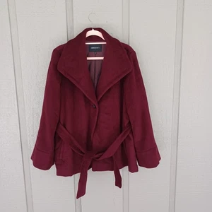 Lafayette 148 Wool Blend Coat Size L Women Collared Tie Waist Pockets Burgundy - Picture 1 of 19