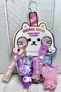 KAWAii CUTiE Liquid Shaky Schlüsselanhänger 2 Stück „Lucky“ Bunny und „I Love You“ Bär Neu mit Etikett - Bild 1 von 5