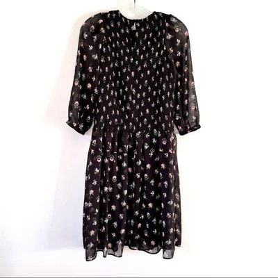 Zara Girls Smocked Black Floral Tulle Dress - Size 11/12 - Image 1 of 4