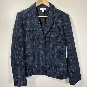 Chaqueta Blazer Liz Claiborne Para Mujer 18P Tweed Bolsillos Forrada con Botones Azul Marino - Imagen 1 de 8