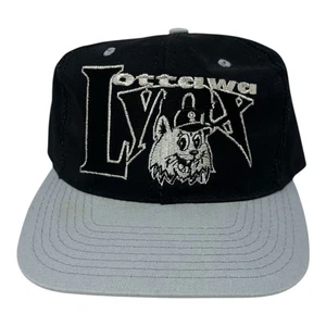 Rare Vintage 1990s Ottawa Lynx Milb Fitted Hat Size 7 3/8 Black & Silver Cap - Bild 1 von 6