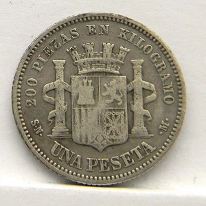 Spain Provisional issue 1869 SN-M silver Uno Peseta scarce 1st yr, small mintage - Picture 1 of 2