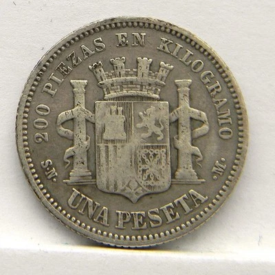 Spain Provisional issue 1869 SN-M silver Uno Peseta scarce 1st yr, small mintage - Image 1 of 2