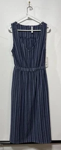 RVCA Blue Stripe Linen Cotton Blend MIDI Dress Size Large New With Tags - Picture 1 of 6