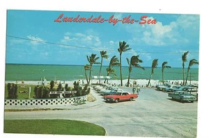 Vintage Postcard Lauderdale-by-the-Sea FL Florida Ocean Front Cars - Picture 1 of 4