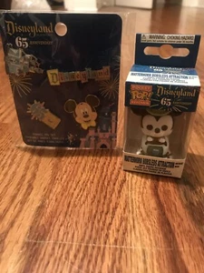 Funko Disneyland Resort 65th Enamel Pin Set of 4 + Mickey Pocket Pop Key Chain - Picture 1 of 5