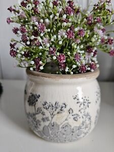 Grau Blumen Übertopf Blumentopf Keramik glasiert Landhaus Clayre & Eef 12x12x9cm