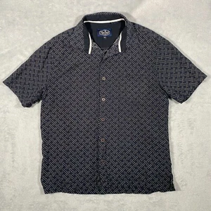 Nat Nast Luxury Originals Camp Shirt Men Medium Black Zig Zag Silk Short Sleeve - Picture 1 of 8