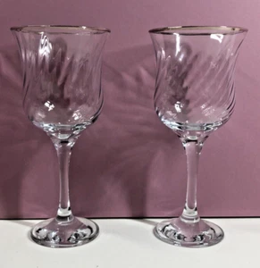 Crystal Wine Glasses Set of Two Fluted Stems Swirl Design With Silver Rim 8". - Picture 1 of 12