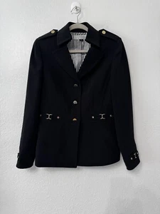 TAHARI ASL Womens Black Military Epaulettes Gold Buttons Blazer Suit Jacket 6 - Picture 1 of 10